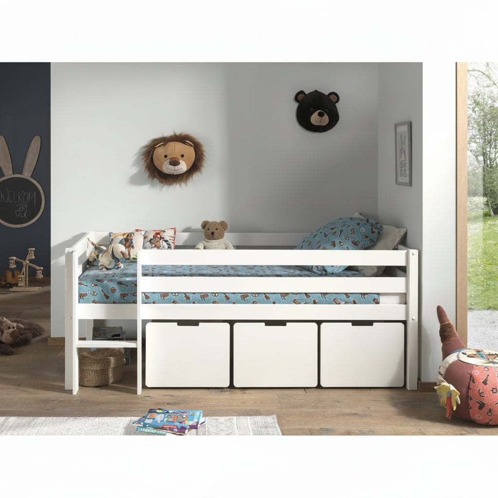 Lit mi-hauteur 90x200 sommier et tiroirs inclus Vipack Pino Blanc - vue 5