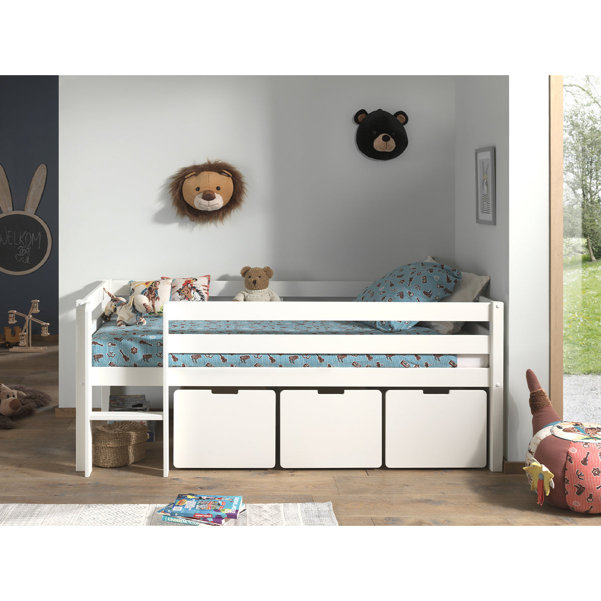 Lit mi-hauteur 90x200 sommier et tiroirs inclus Vipack Pino Blanc - vue 5