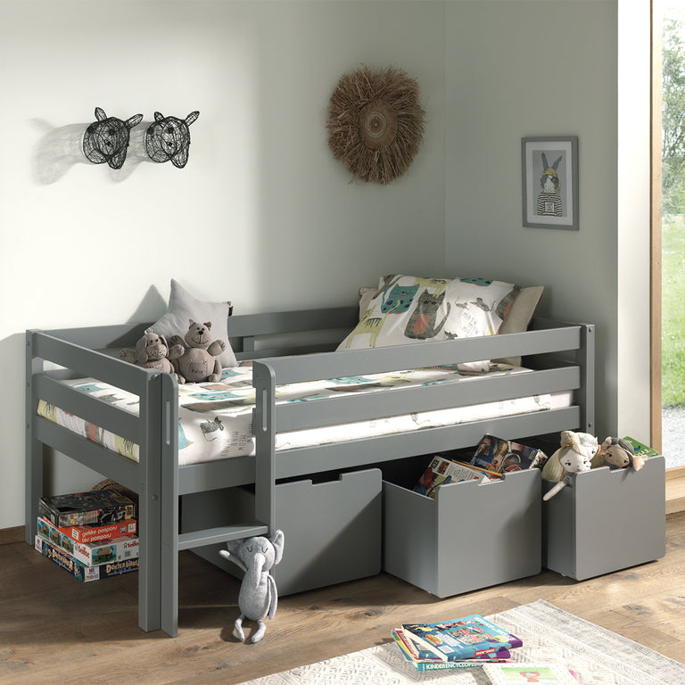 Lit mi-hauteur 90x200 sommier et tiroirs inclus Vipack Pino Gris - vue 4