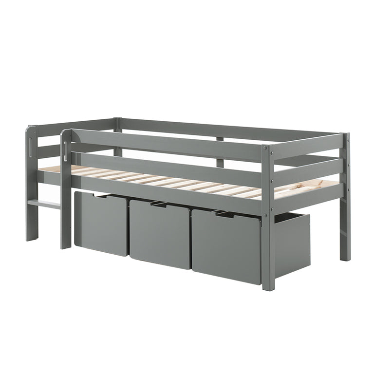 Lit mi-hauteur 90x200 sommier et tiroirs inclus Vipack Pino Gris