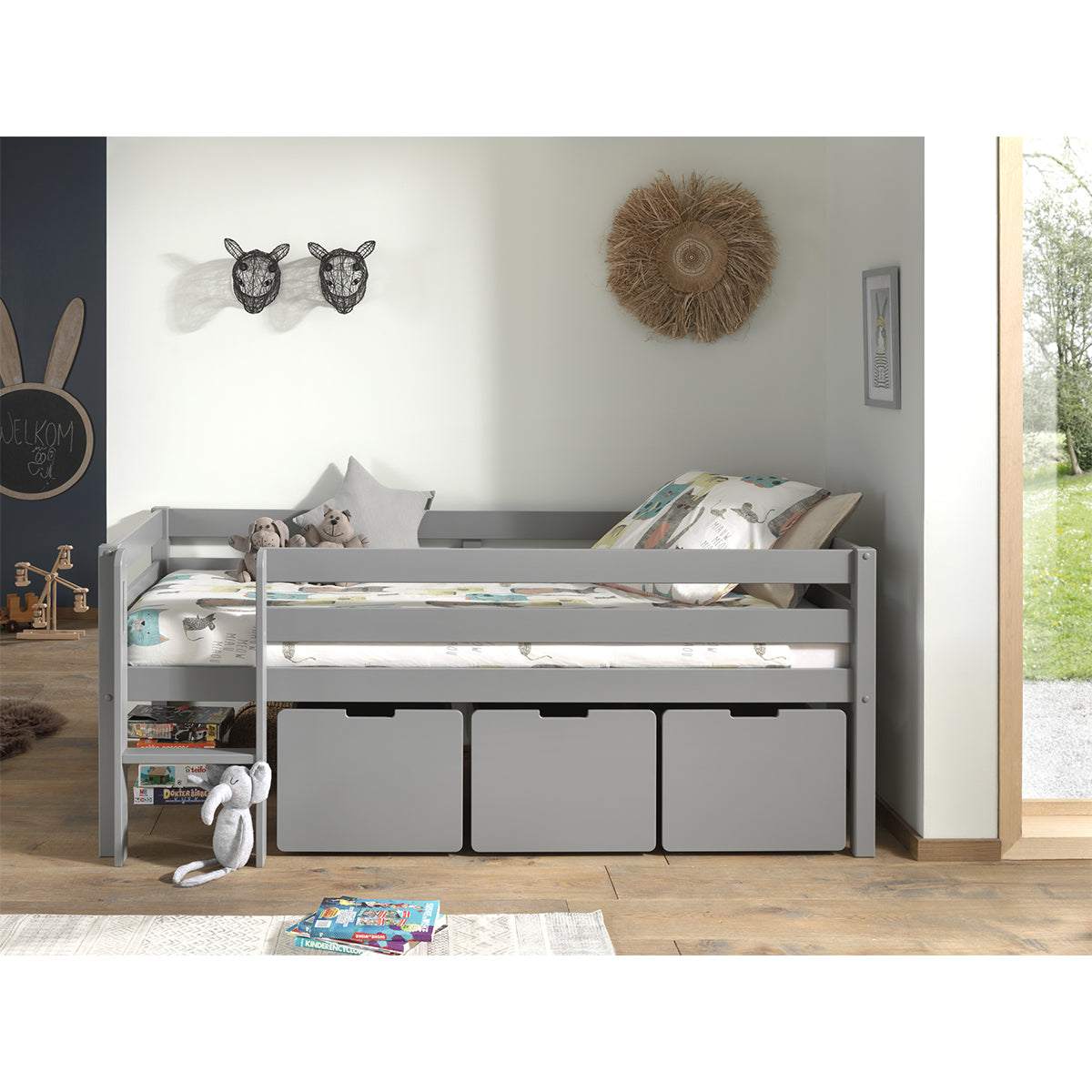 Lit mi-hauteur 90x200 sommier et tiroirs inclus Vipack Pino Gris - vue 5