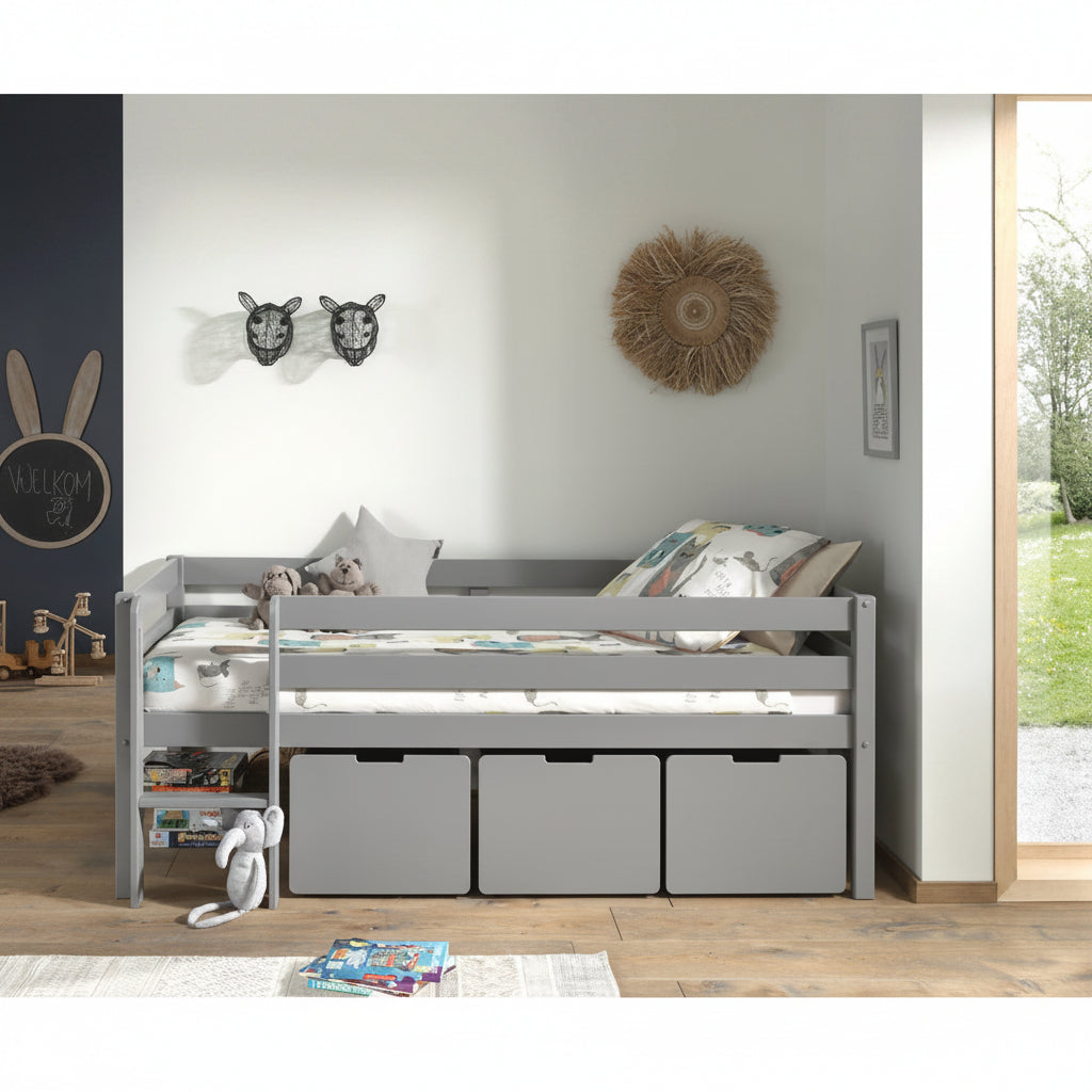 Lit mi-hauteur 90x200 sommier et tiroirs inclus Vipack Pino Gris - vue 5