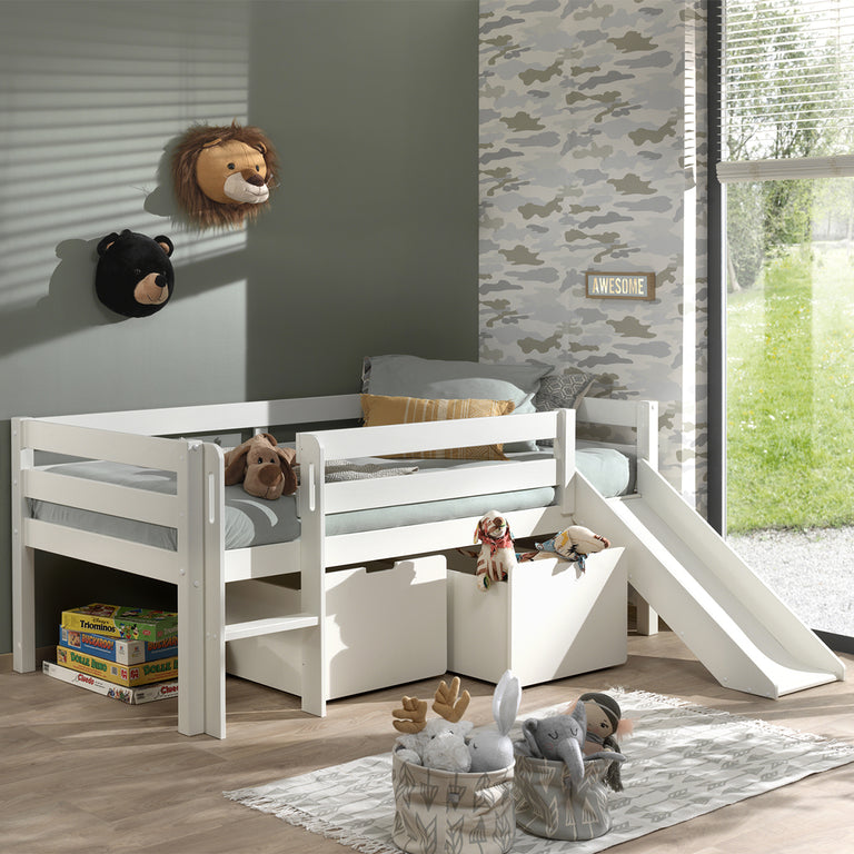 Lit mi-hauteur 90x200 toboggan sommier et tiroirs inclus Vipack Pino Blanc - vue 4