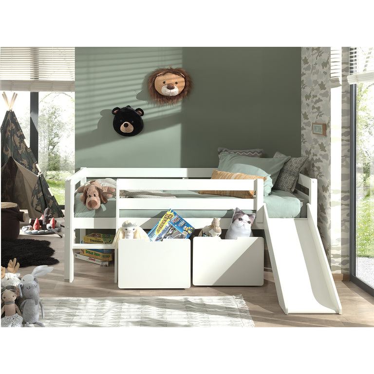 Lit mi-hauteur 90x200 toboggan sommier et tiroirs inclus Vipack Pino Blanc - vue 5