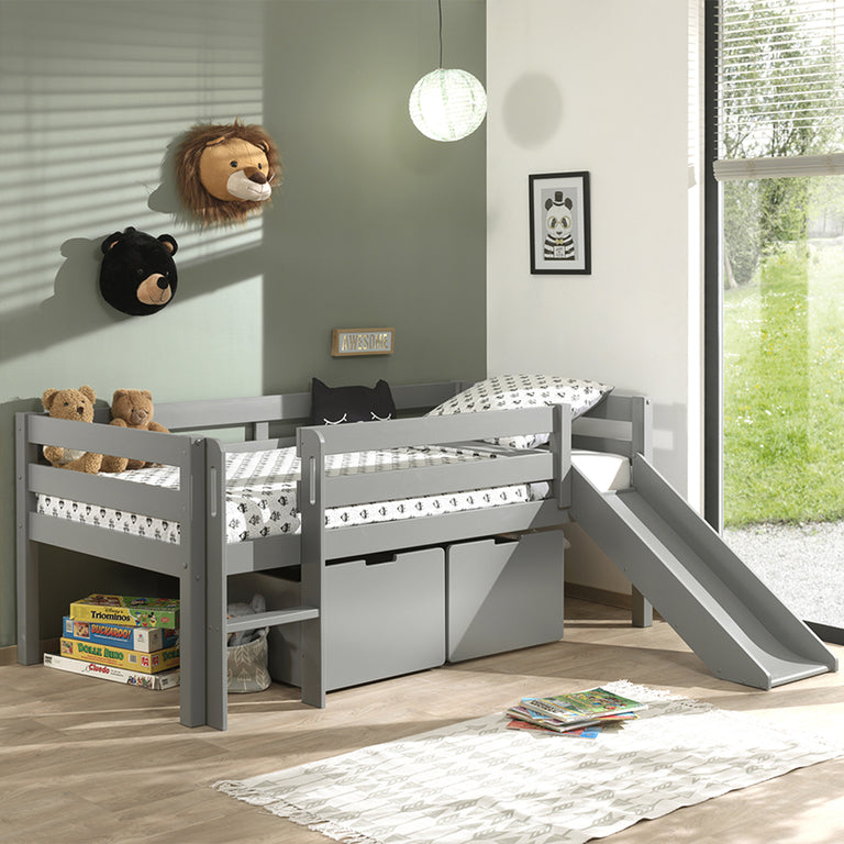 Lit mi-hauteur 90x200 toboggan sommier et tiroirs inclus Vipack Pino Gris - vue 4