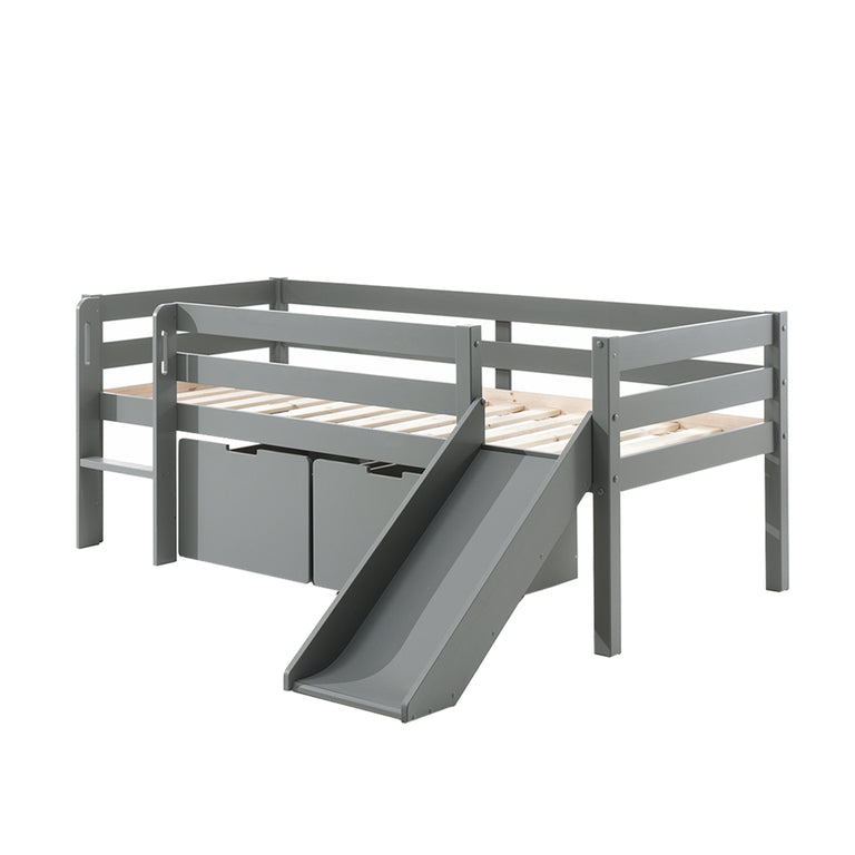 Lit mi-hauteur 90x200 toboggan sommier et tiroirs inclus Vipack Pino Gris
