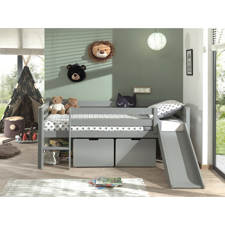 Lit mi-hauteur 90x200 toboggan sommier et tiroirs inclus Vipack Pino Gris - vue 5
