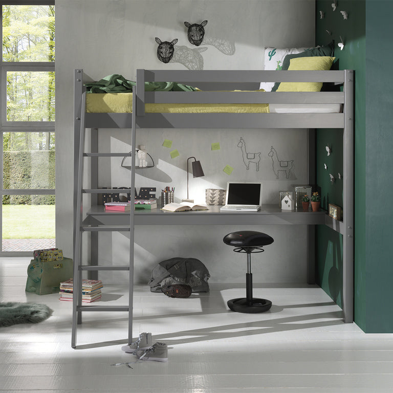 Lit Mezzanine 140x200 Sommier Inclus et Bureau Vipack Pino - Gris - vue 3