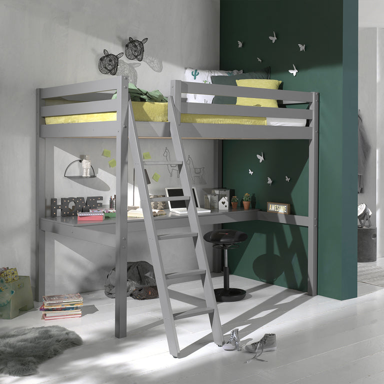 Lit Mezzanine 140x200 Sommier Inclus et Bureau Vipack Pino - Gris - vue 2