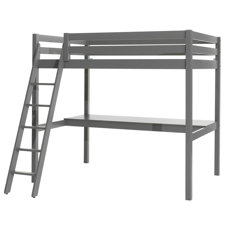 Lit Mezzanine 140x200 Sommier Inclus et Bureau Vipack Pino - Gris