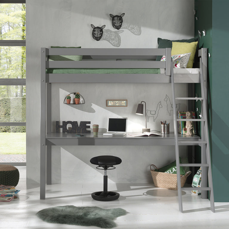 Lit Mezzanine 90x200 Sommier Inclus et Bureau Vipack Pino - Gris - vue 3