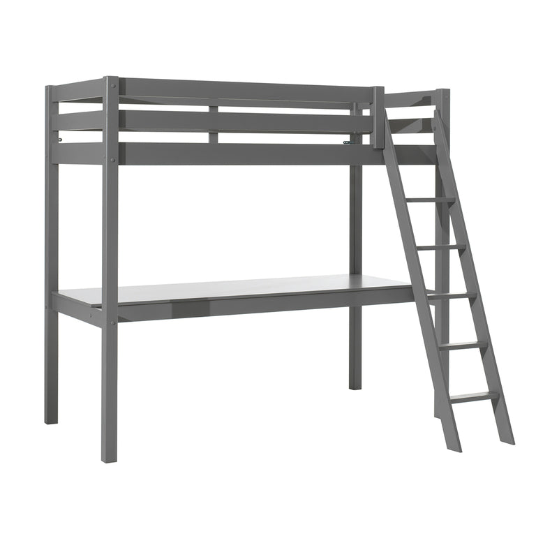 Lit Mezzanine 90x200 Sommier Inclus et Bureau Vipack Pino - Gris