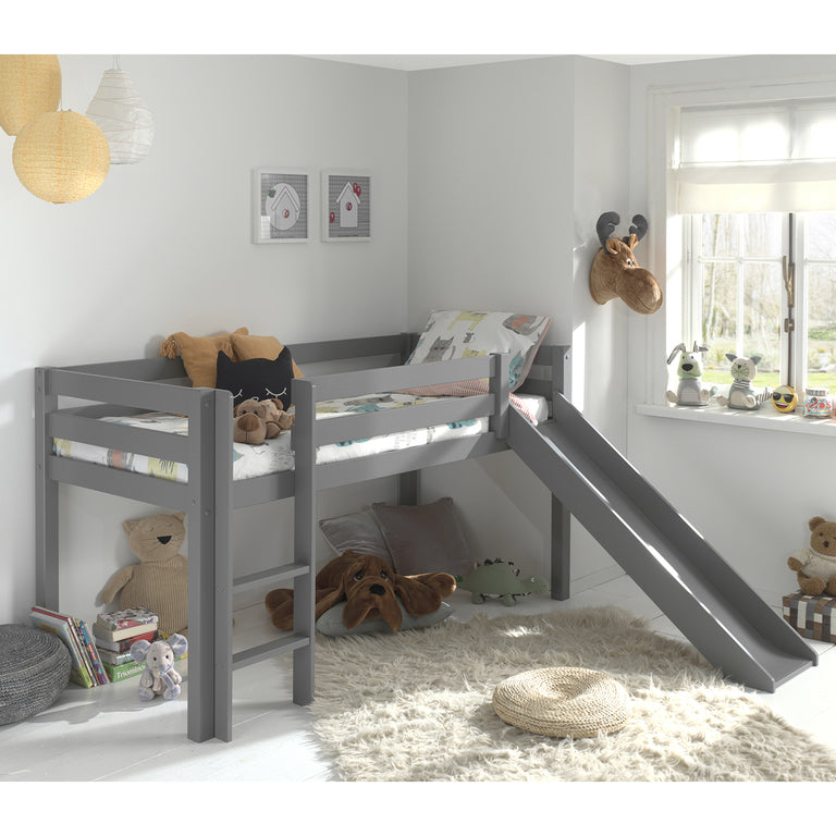 Lit Mi-Hauteur 90x200 avec Toboggan Sommier Inclus Vipack Pino Gris - vue 2