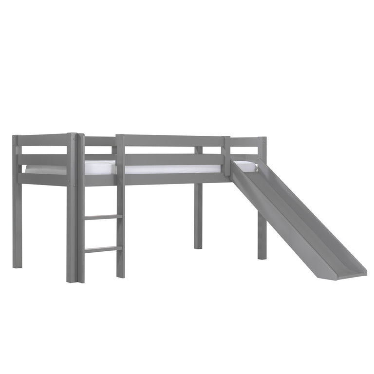 Lit Mi-Hauteur 90x200 avec Toboggan Sommier Inclus Vipack Pino Gris