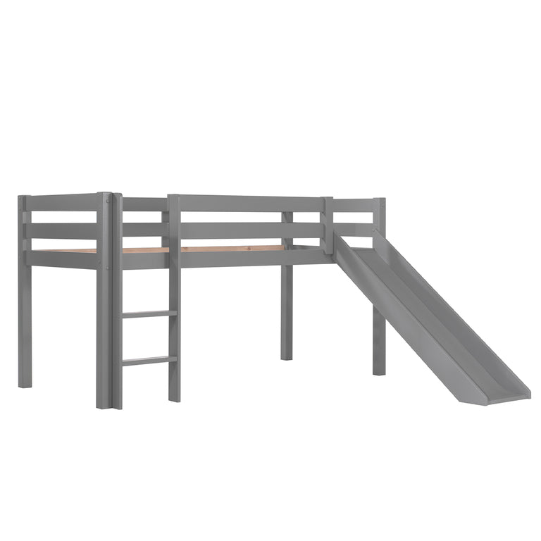 Lit Mi-Hauteur 90x200 avec Toboggan Sommier Inclus Vipack Pino Gris - vue 3