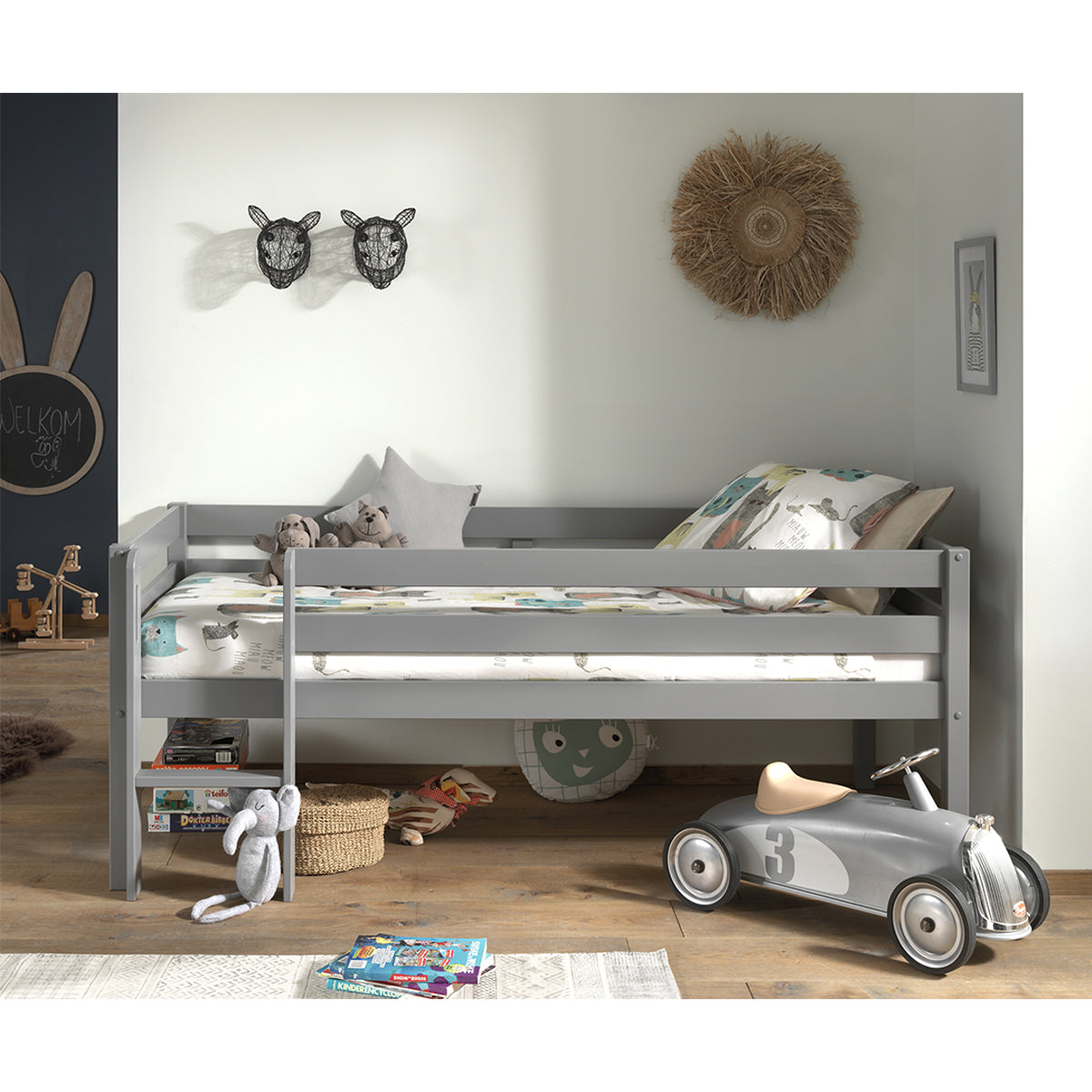 Lit mi-hauteur 90x200 sommier inclus Vipack Pino Gris - vue 2