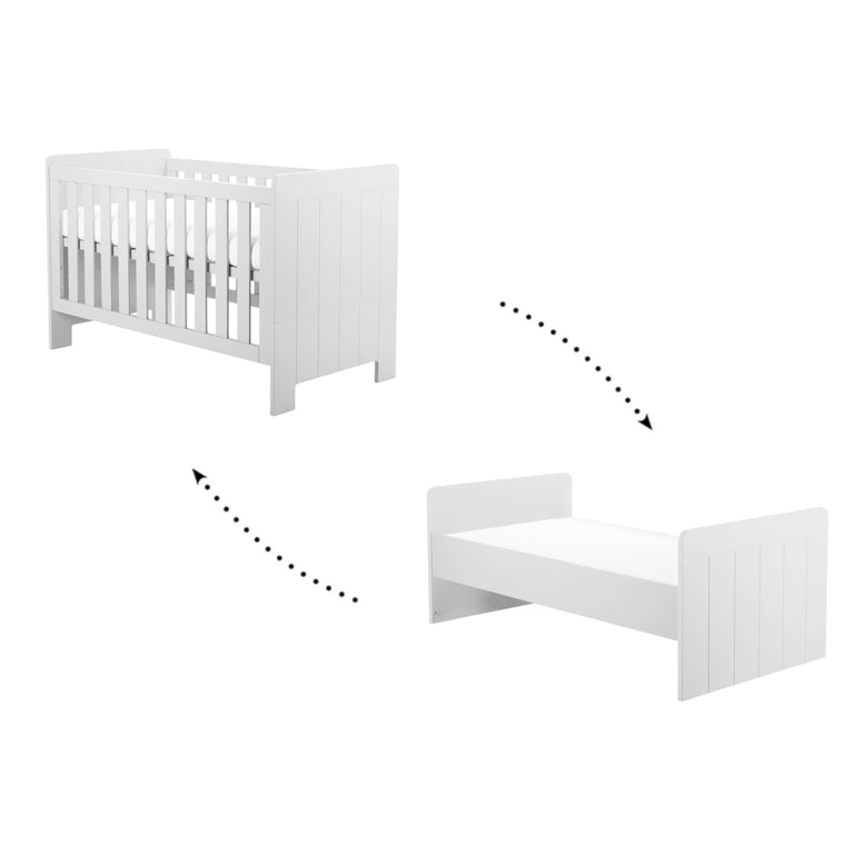 Chambre complète lit bébé évolutif - commode à langer - armoire Pinio Calmo Blanc - vue 2