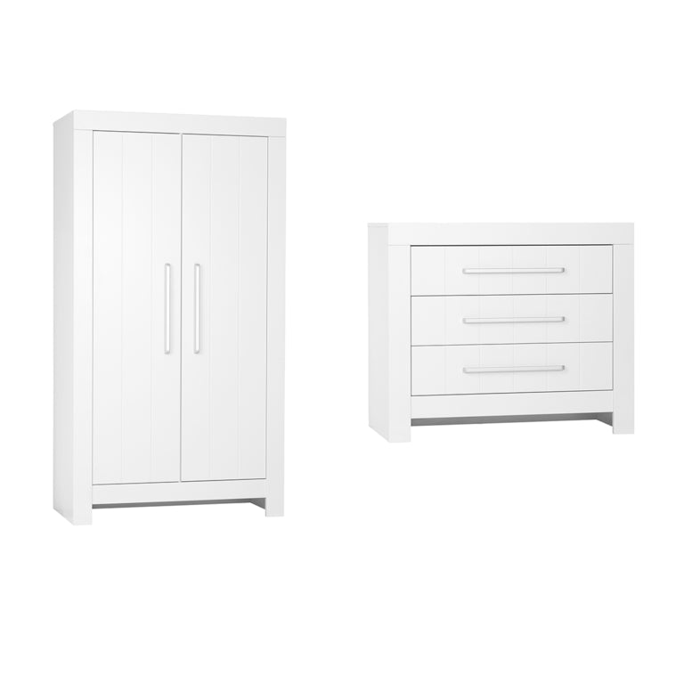 Commode 3 tiroirs et Armoire Pinio Calmo Blanc