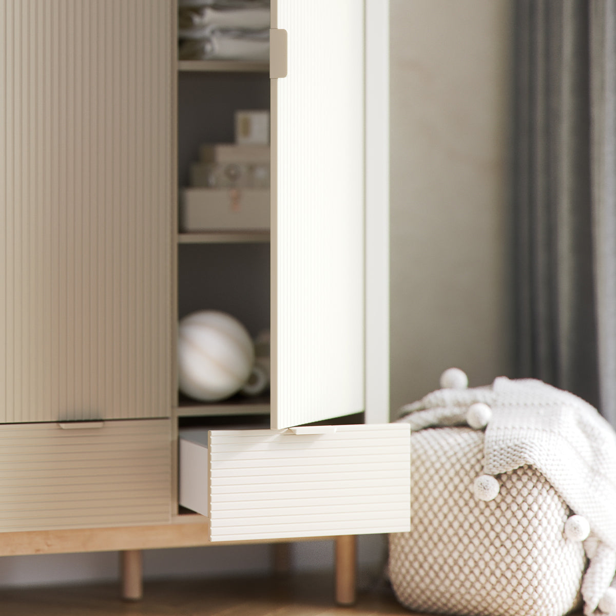Armoire 3 portes 2 tiroirs Pinio Miloo Champagne - vue 4