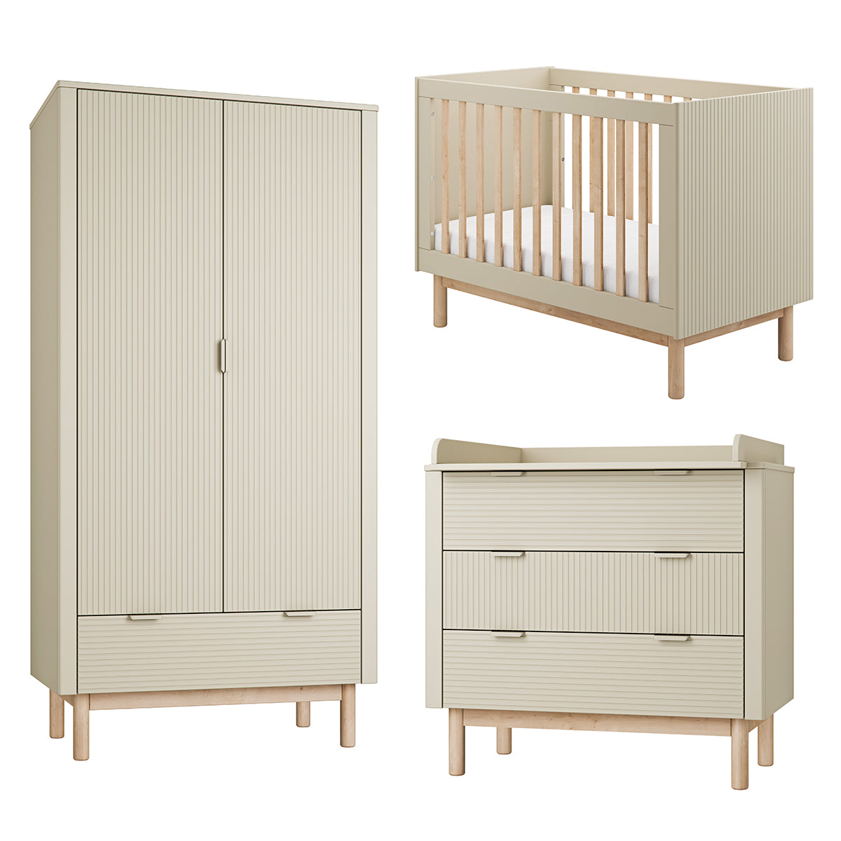 Chambre complète lit évolutif 60x120 commode à langer et armoire 2 portes Pinio Miloo Champagne - vue 2