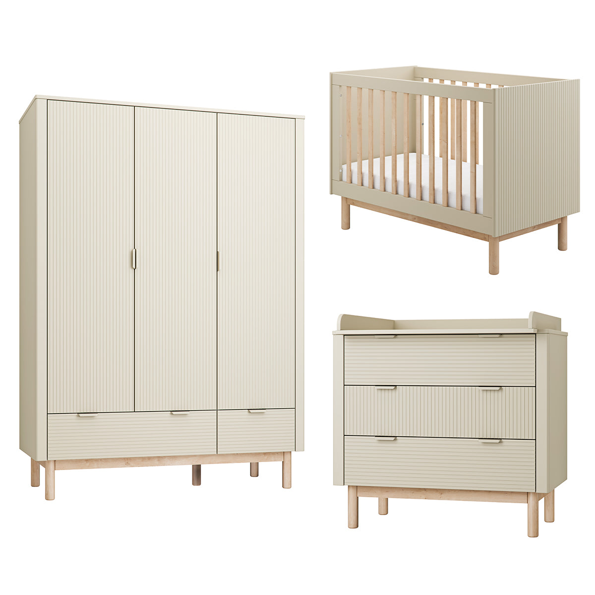 Chambre complète lit évolutif 60x120 commode à langer et armoire 3 portes Pinio Miloo Champagne - vue 2