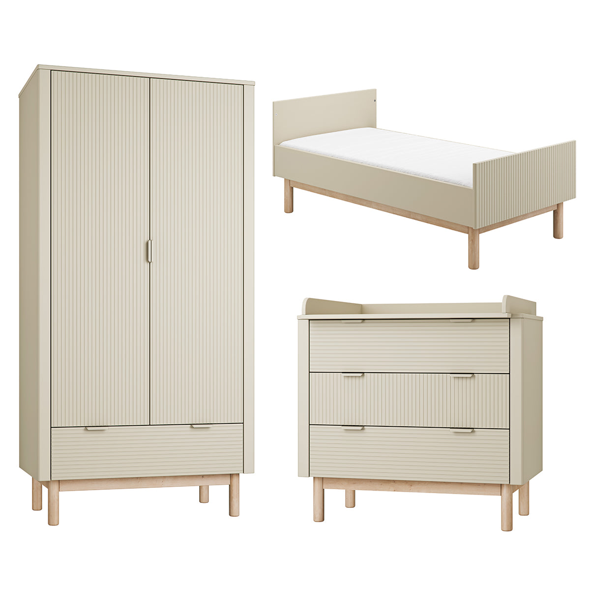 Chambre complète lit évolutif 70x140 commode à langer et armoire 2 portes Pinio Miloo Champagne - vue 2