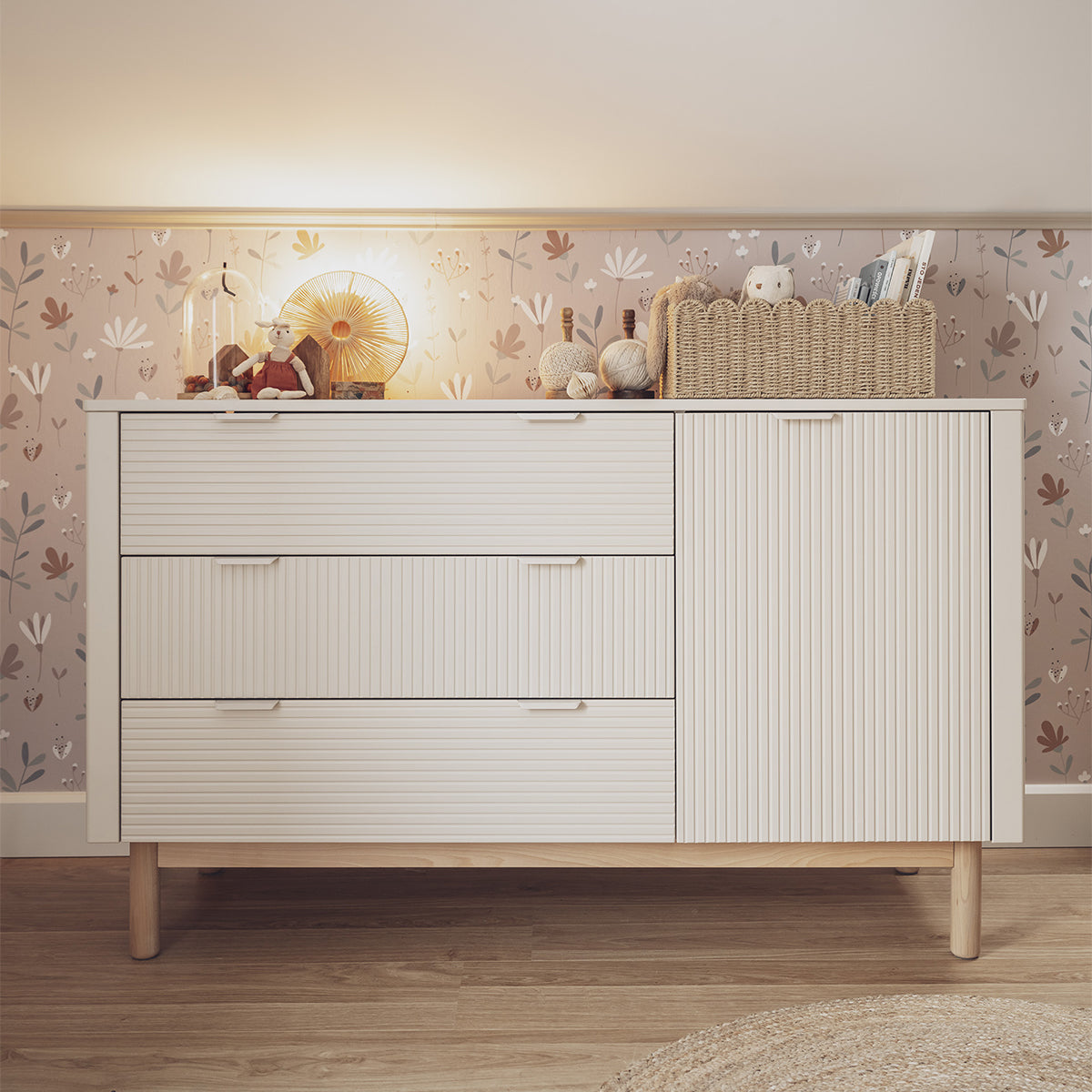 Commode 3 tiroirs 1 porte Pinio Miloo Champagne - vue 4