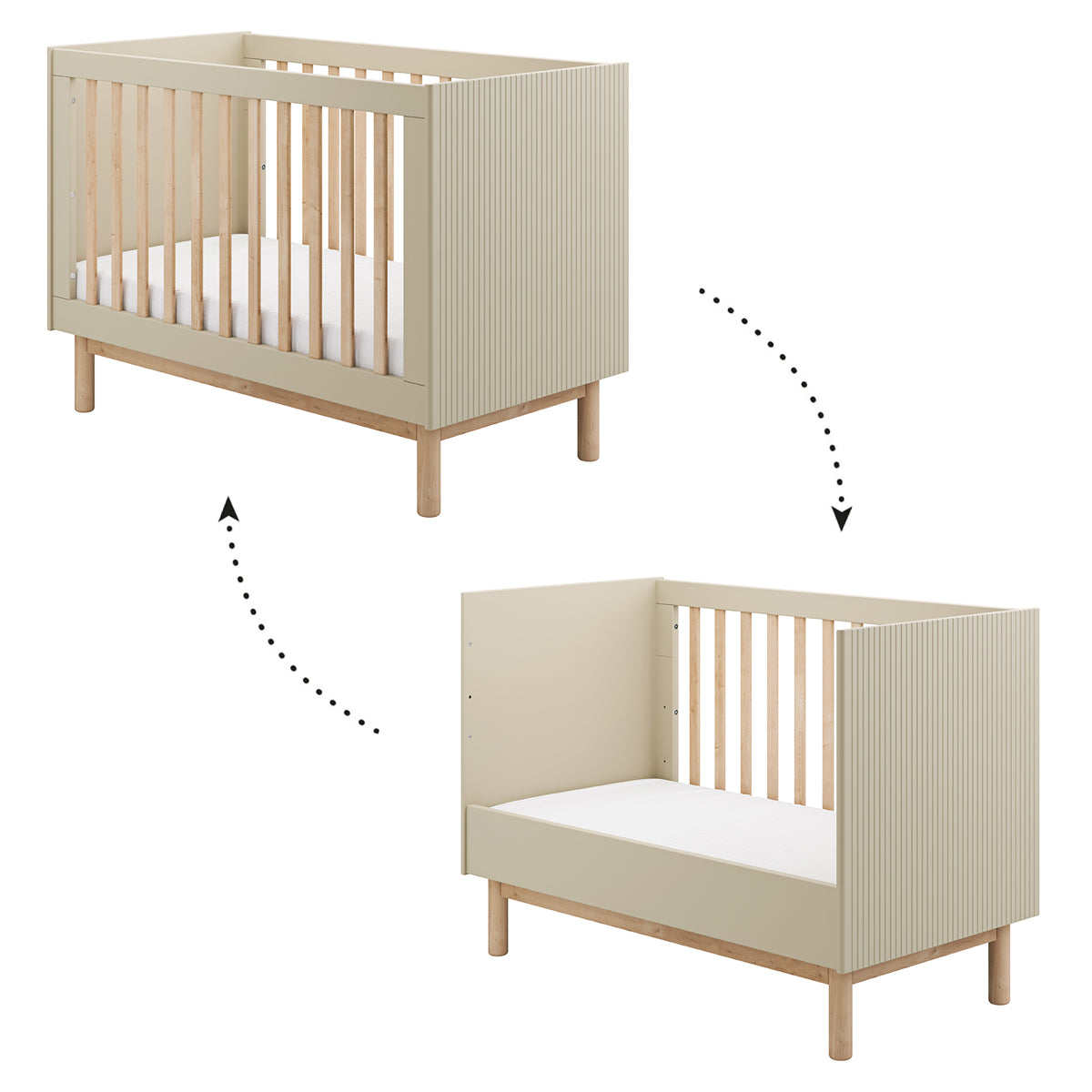 Lit évolutif 60x120 et commode 3 tiroirs Pinio Miloo Champagne - vue 2