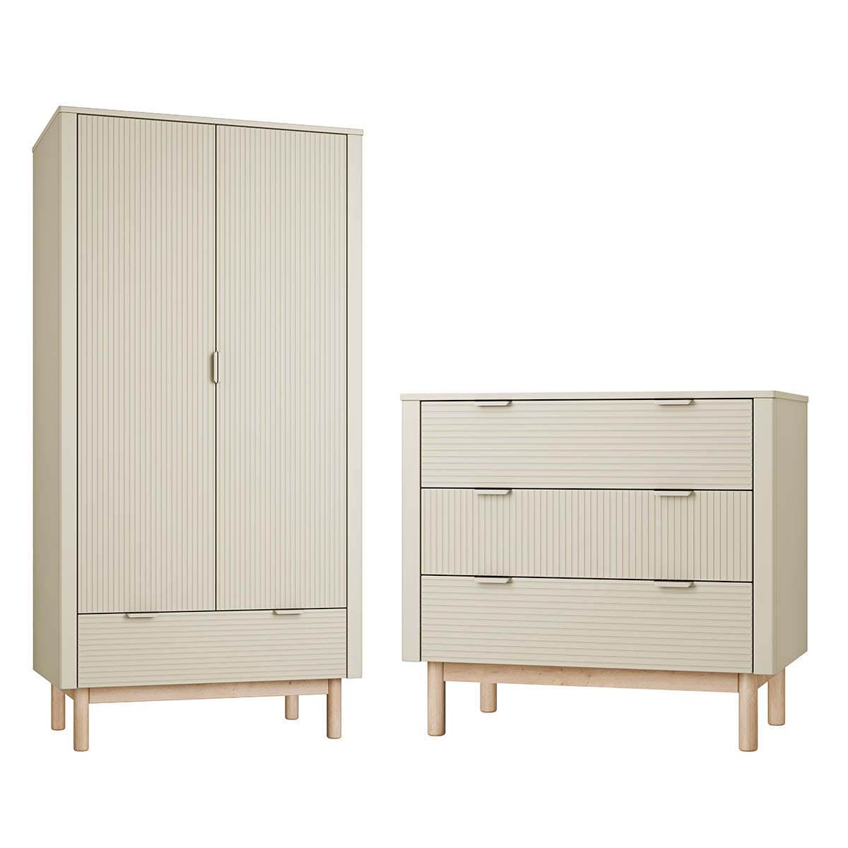 Commode 3 tiroirs et armoire 2 portes Pinio Miloo Champagne