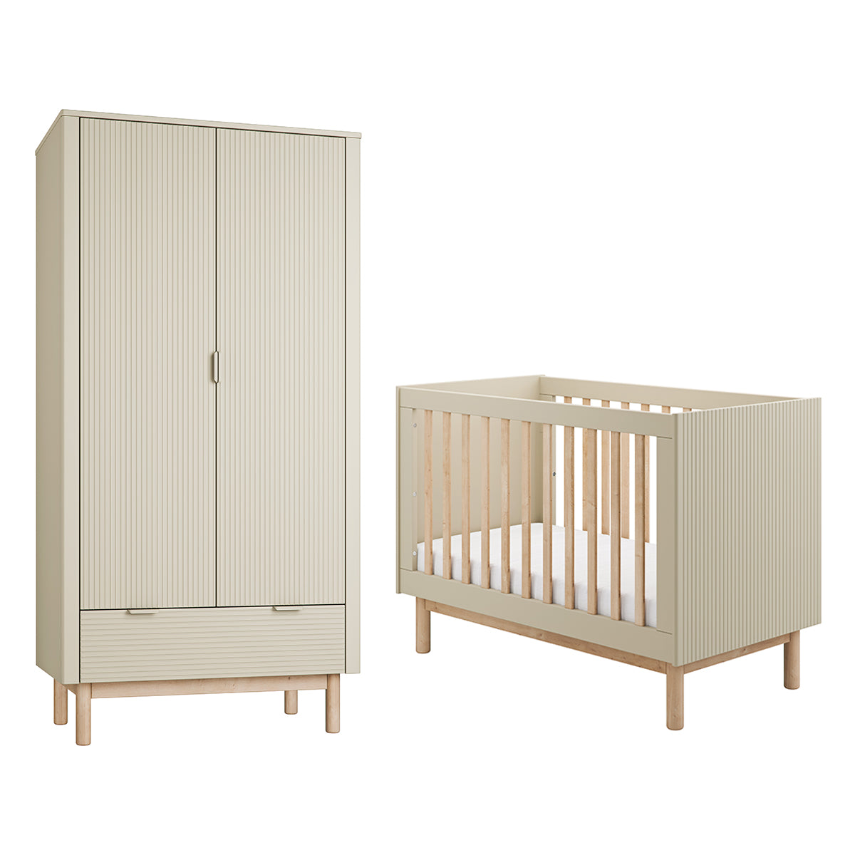 Lit évolutif 60x120 et armoire 2 portes Pinio Miloo Champagne