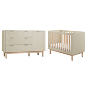 Lit évolutif 60x120 et commode 3 tiroirs 1 porte Pinio Miloo Champagne