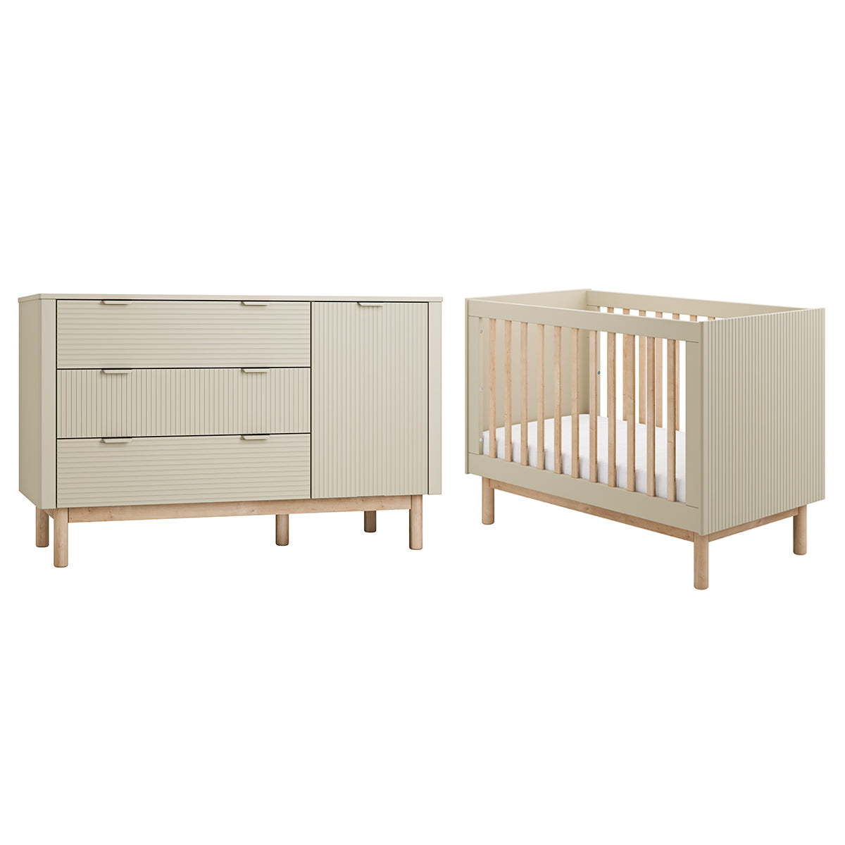 Lit évolutif 60x120 et commode 3 tiroirs 1 porte Pinio Miloo Champagne