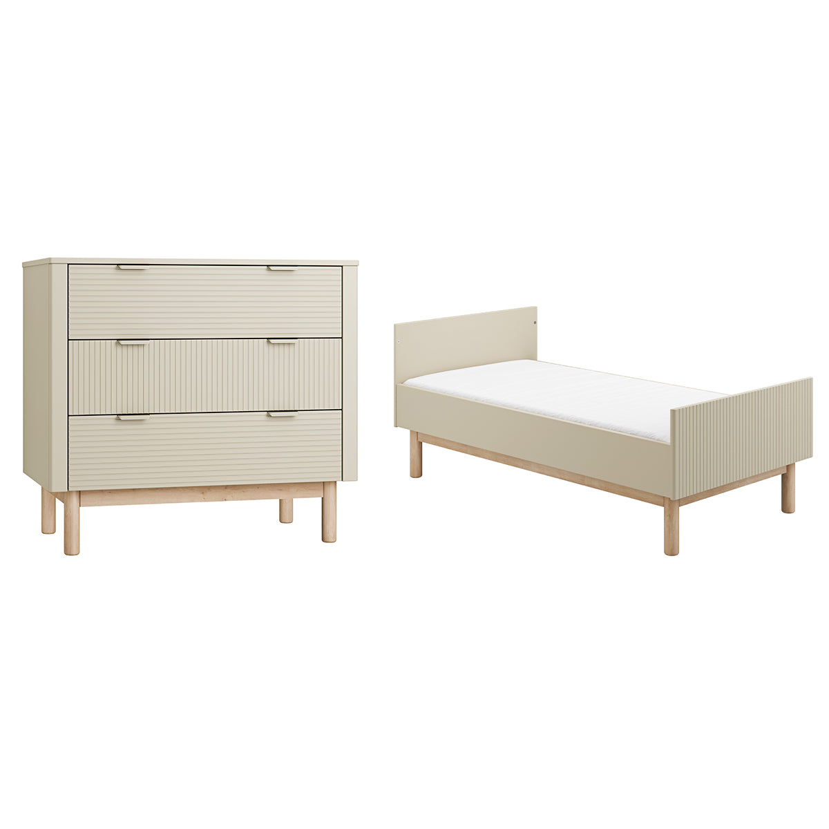 Lit évolutif 70x140 et commode 3 tiroirs Pinio Miloo Champagne