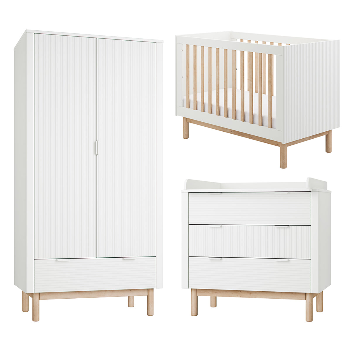Chambre complète lit évolutif 60x120 commode à langer et armoire 2 portes Pinio Miloo Blanc - vue 2