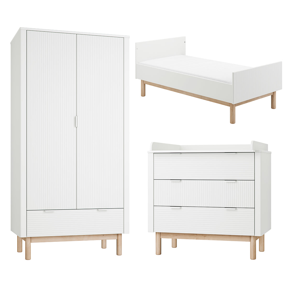 Chambre complète lit évolutif 70x140 commode à langer et armoire 2 portes Pinio Miloo Blanc - vue 2