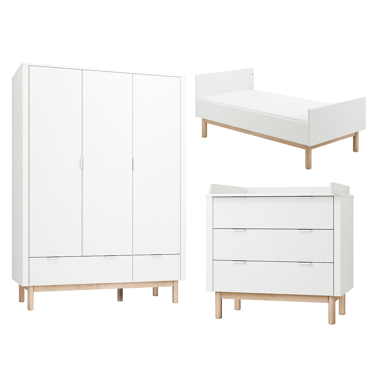 Chambre complète lit évolutif 70x140 commode à langer et armoire 3 portes Pinio Miloo Blanc - vue 2