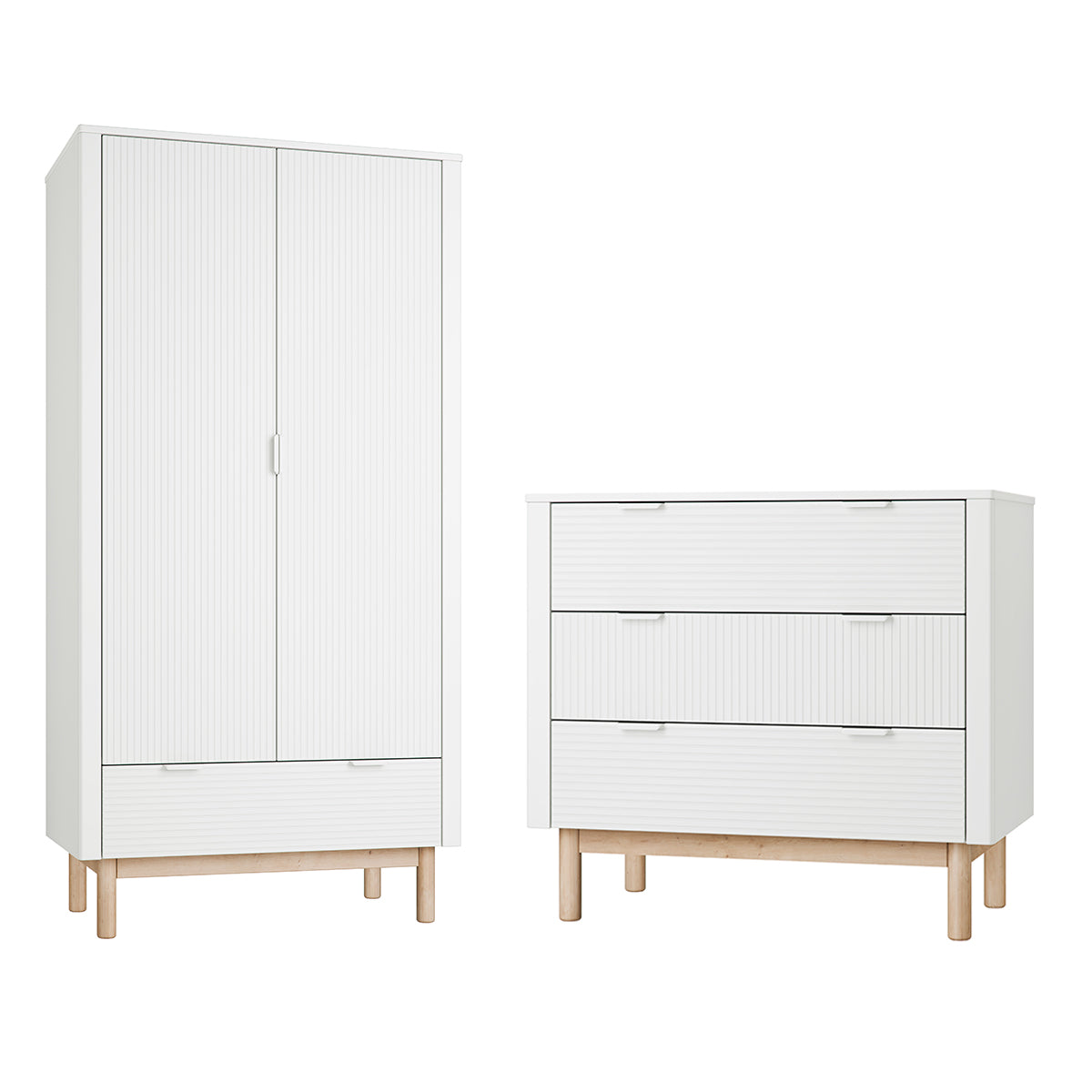 Commode 3 tiroirs et armoire 2 portes Pinio Miloo Blanc