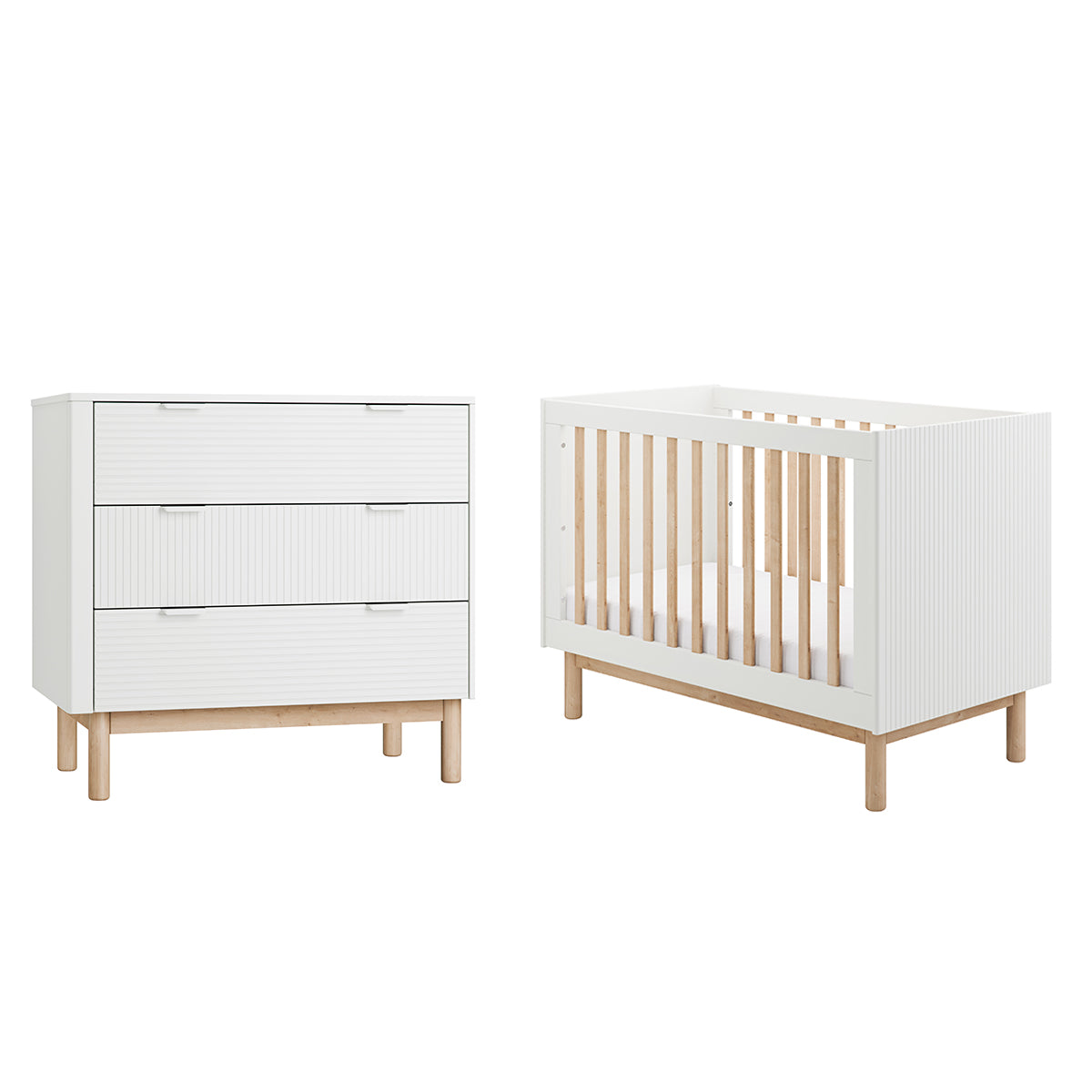 Lit évolutif 60x120 et commode 3 tiroirs Pinio Miloo Blanc