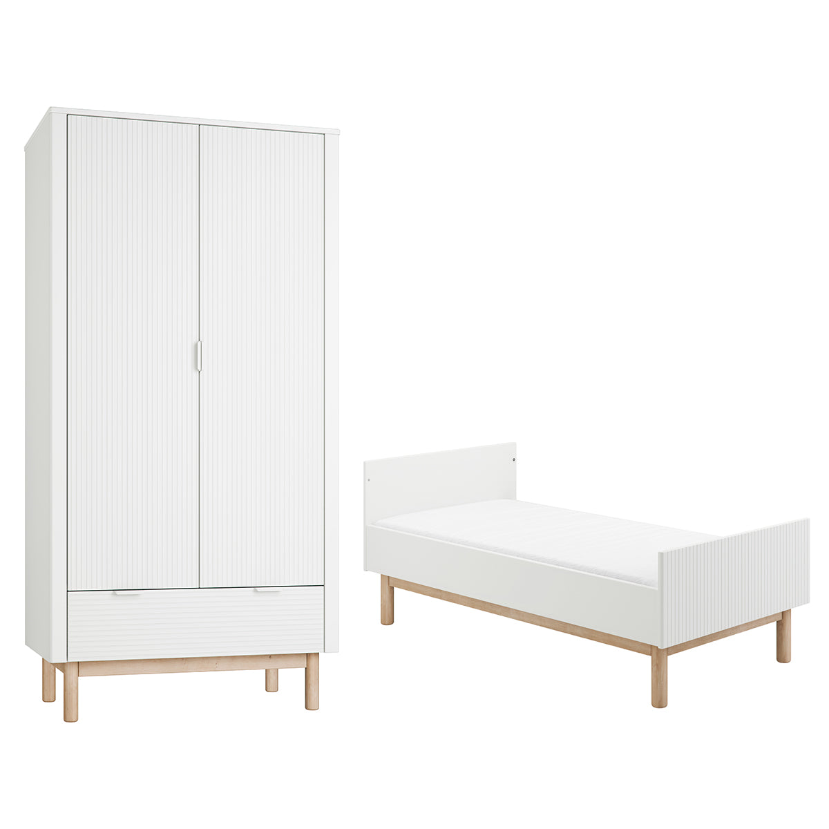 Lit évolutif 70x140 et armoire 2 portes Pinio Miloo Blanc