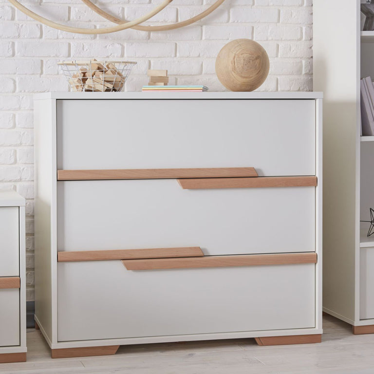 Commode 3 tiroirs Pinio Snap Blanc et bois - vue 3