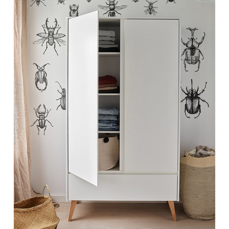 Lit évolutif 70x140 et armoire 2 portes Pinio Swing - Blanc et bois - vue 9