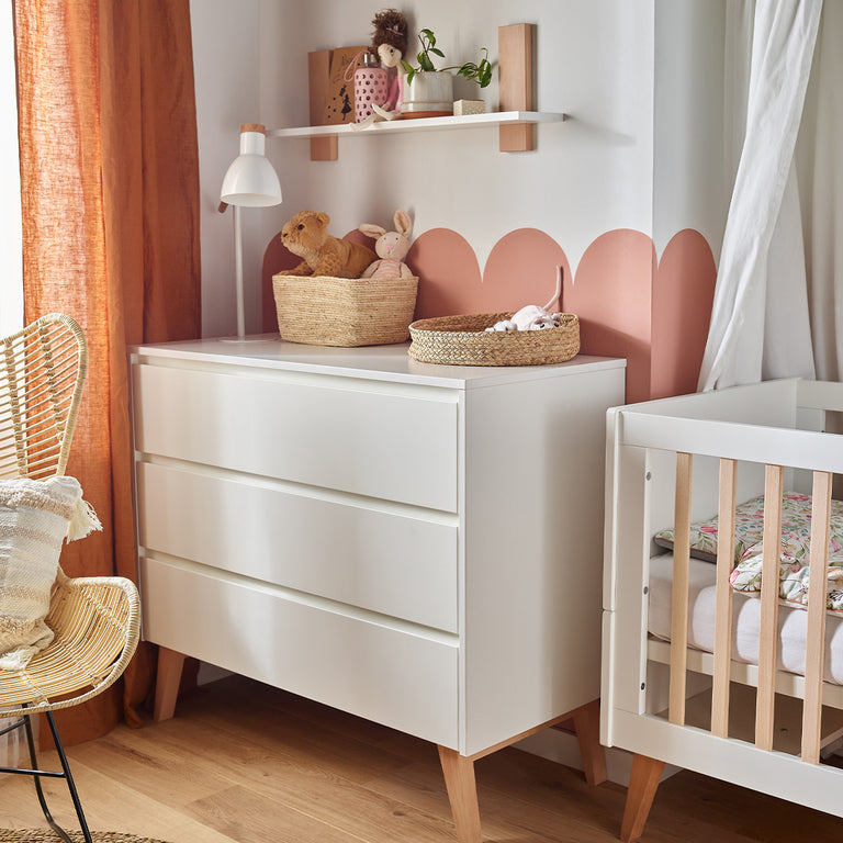 Commode 3 tiroirs Pinio Swing - Blanc et bois - vue 2