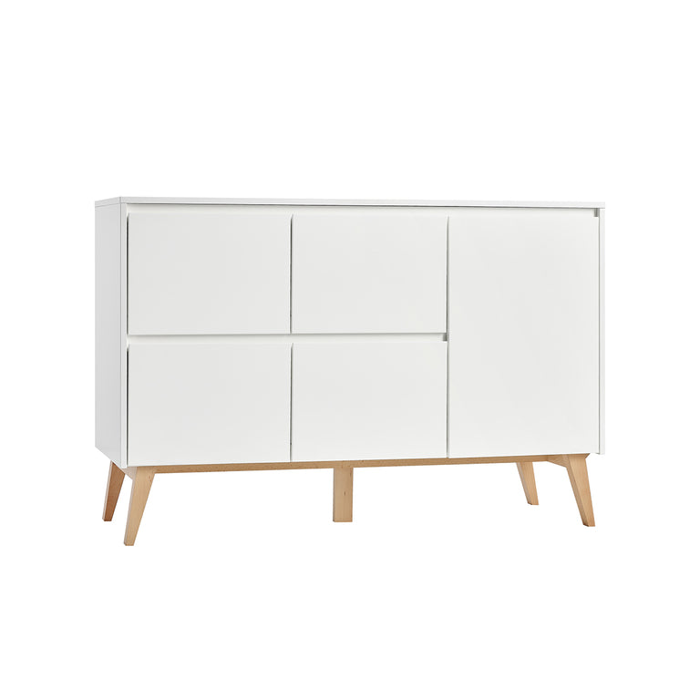 Lit évolutif 60x120 et commode 4 tiroirs 1 porte Pinio Swing - Blanc et bois - vue 4