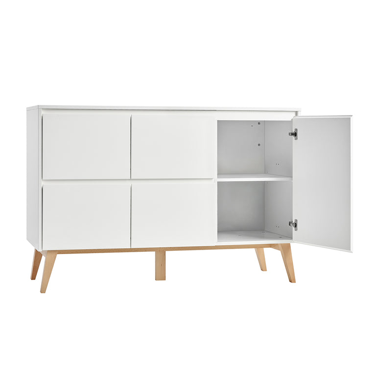 Commode 4 tiroirs 1 porte Pinio Swing - Blanc et bois - vue 2