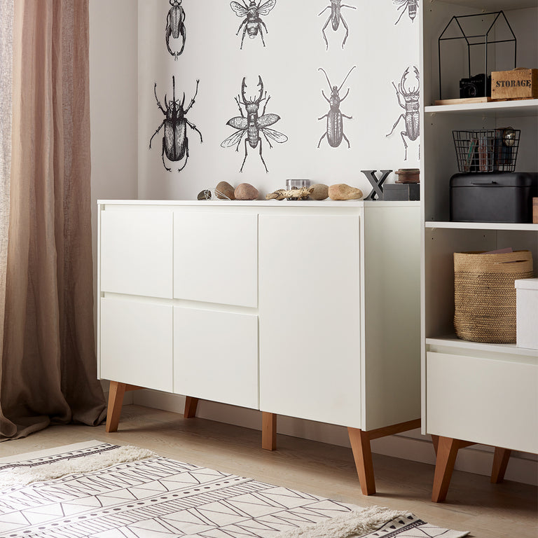 Commode 4 tiroirs 1 porte Pinio Swing - Blanc et bois - vue 3