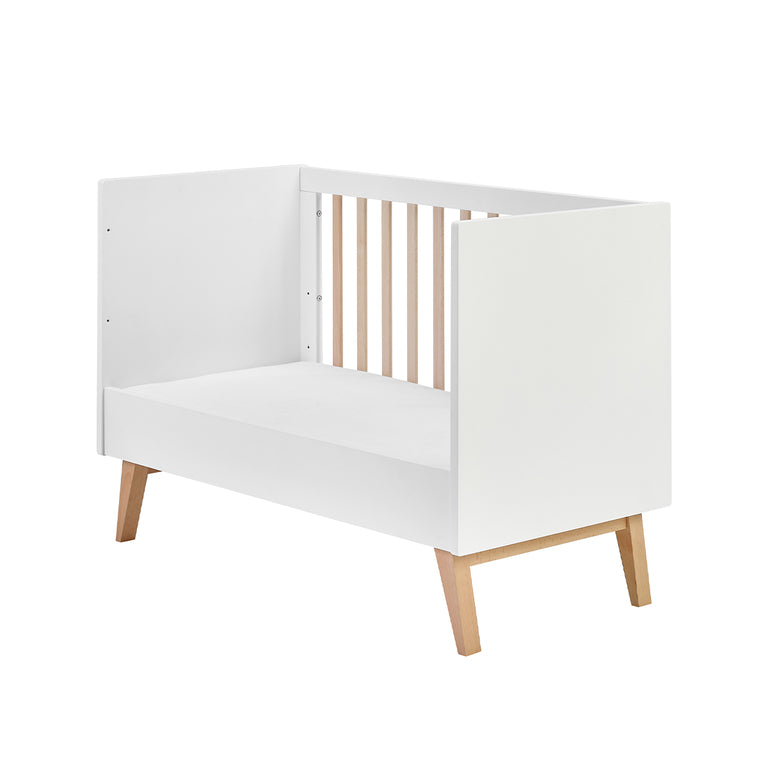 Chambre complète lit évolutif 60x120 commode à langer et armoire 3 portes Pinio Swing - Blanc et bois - vue 4