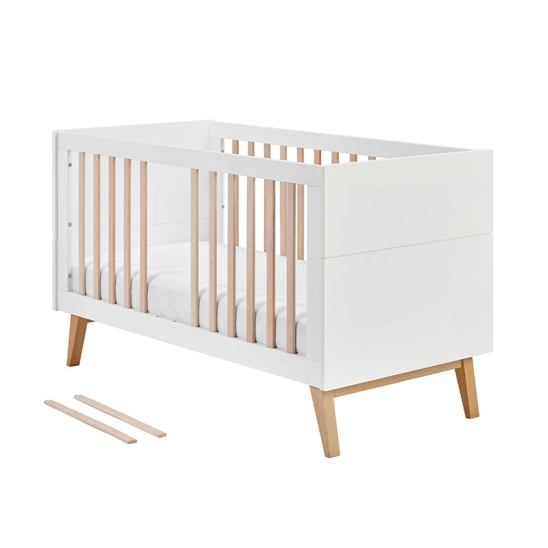 Lit évolutif 70x140 et commode 3 tiroirs Pinio Swing - Blanc et bois - vue 3