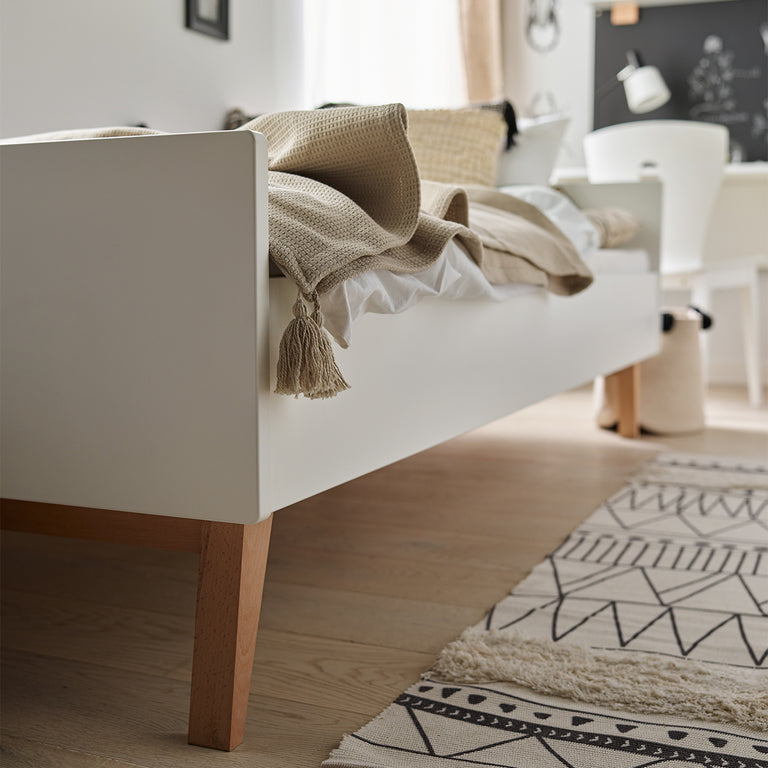Lit 90x200 sommier inclus Pinio Swing - Blanc et bois - vue 2