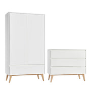 Commode 3 tiroirs et armoire 2 portes Pinio Swing - Blanc et bois