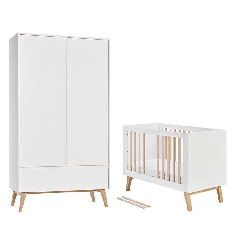 Lit évolutif 60x120 et armoire 2 portes Pinio Swing - Blanc et bois